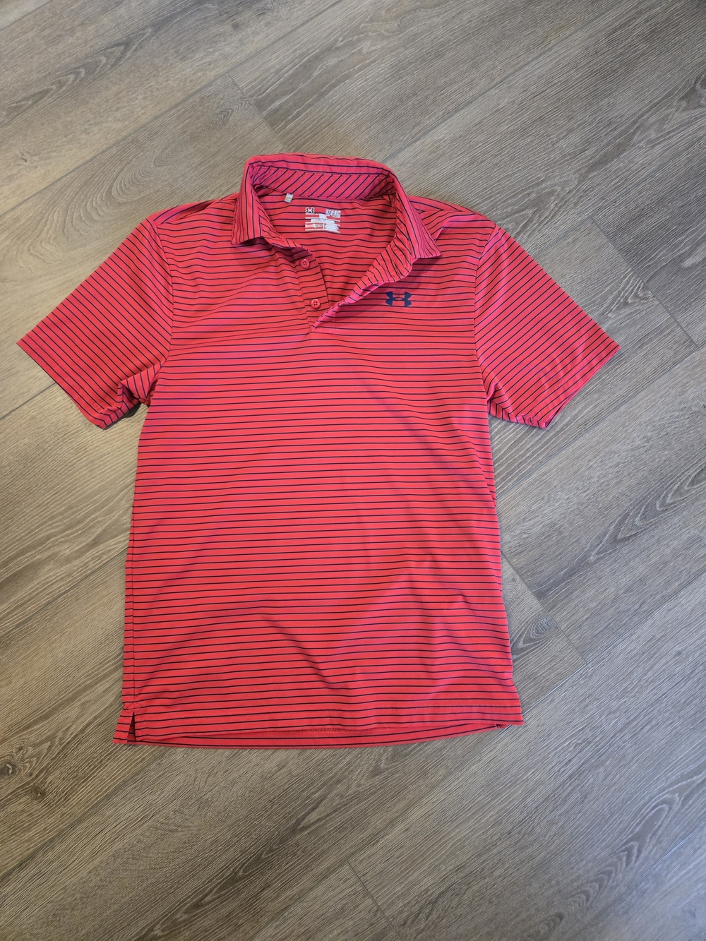 Under Armour Red Polo with Thin Black Stripes